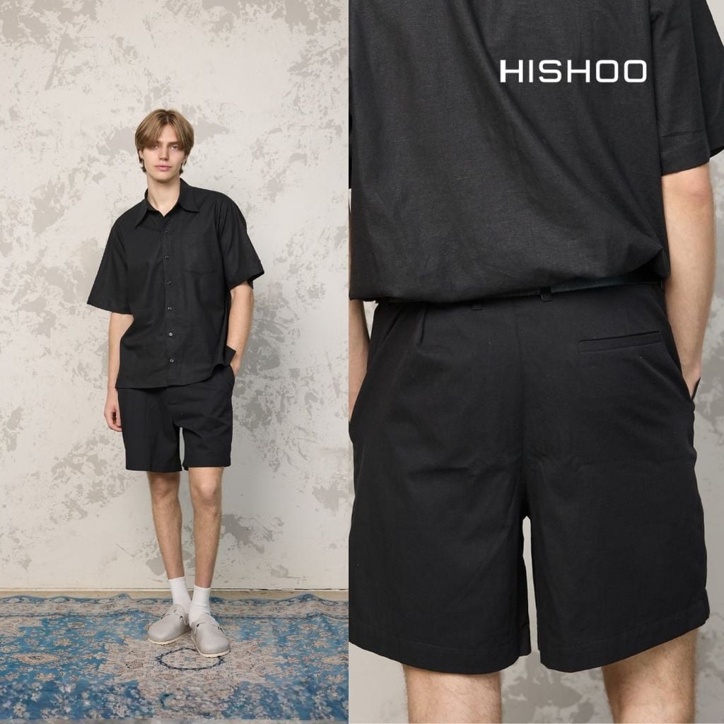 Quần short nam Linen Solene HISHOO Thoáng mát giữ form mặc đi chơi đi làm Q1T001