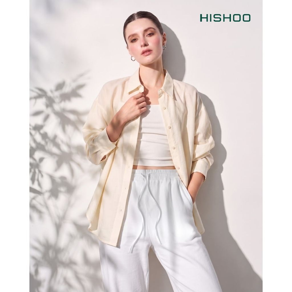 Áo Sơ Mi Tay Dài Nữ Relax Form Rộng, Cổ Thường, Lai Ngang Linen Solene Vải Mềm Mát HISHOO A2G003
