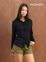 Áo Sơ Mi Nữ Công Sở Linen Solene Cổ Hạ Lưng Form Slim, Chiết Eo Nhẹ, Vải Mềm Mát HISHOO AG001