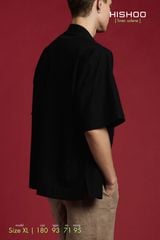 Áo Sơ Mi Nam Đen Relax Form Rộng, Cổ Tàu Tròn, Lai Ngang Linen Solene Vải Mềm Mát HISHOO A1T001
