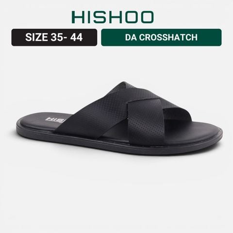Dép lê bệt Nam quai ngang chéo lót da Crosshatch premium Manto 6 HISHOO W001