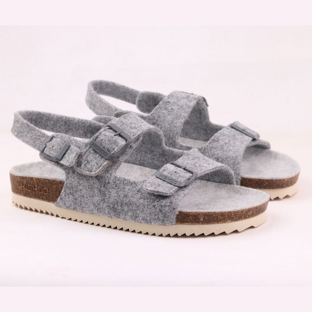 Dép đế trấu sandal birken quai ngang 2 khoá vải dạ Premium HISHOO B102