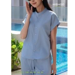 Áo Sơ Mi Nữ Tay Ngắn Relax Form Rộng, Cổ Tàu Vuông, Linen Solene Vải Mềm Mát HISHOO A4G002