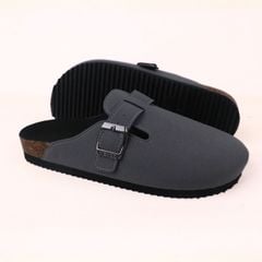 Dép đế trấu sục Boston Xám/ Kem/Bò quai ngang da lộn HISHOO R109