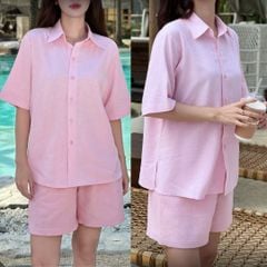 Áo Sơ Mi Nữ Relax Form Rộng, Cổ Thường, Lai Ngang Linen Solene Vải Mềm Mát HISHOO A1G003