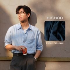 Áo Sơ Mi Nam Xanh Nhạt Tay Dài Relax Form Rộng, Cổ Thường, Lai Ngang Linen Solene Vải Mềm Mát HISHOO A2T003