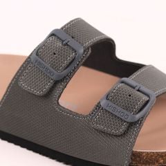 Dép đế trấu birken 2 khoá Xám Ghi Saffiano premium HISHOO B093