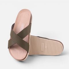 Dép đế trấu birken Xanh Olive quai ngang chéo premium HISHOO B096