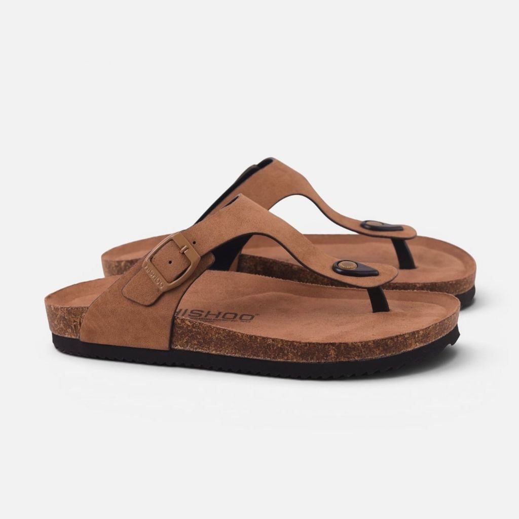 Dép đế trấu birken quai ngang xỏ ngón da lộn premium HISHOO H116