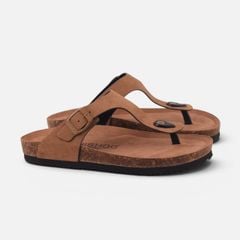 Dép đế trấu birken quai ngang xỏ ngón da lộn premium HISHOO H116