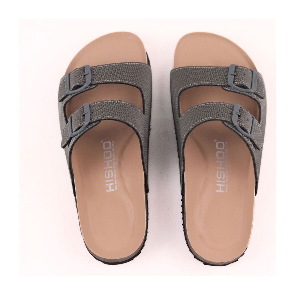 Dép đế trấu birken 2 khoá Xám Ghi Saffiano premium HISHOO B093