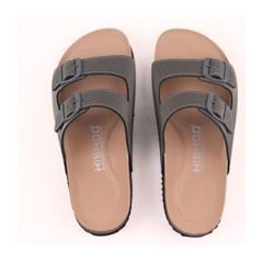 Dép đế trấu birken 2 khoá Xám Ghi Saffiano premium HISHOO B093