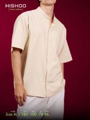 Áo Sơ Mi Nam Relax Form Rộng, Cổ Tàu Vuông, Lai Ngang Linen Solene Vải Mềm Mát HISHOO A1T002