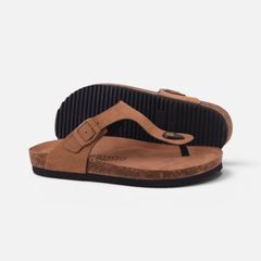 Dép đế trấu birken quai ngang xỏ ngón da lộn premium HISHOO H116