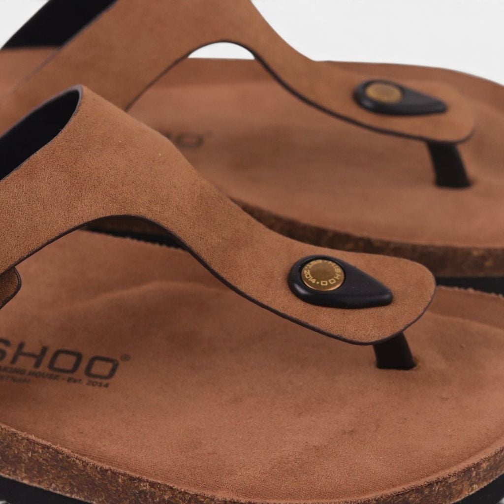 Dép đế trấu birken quai ngang xỏ ngón da lộn premium HISHOO H116