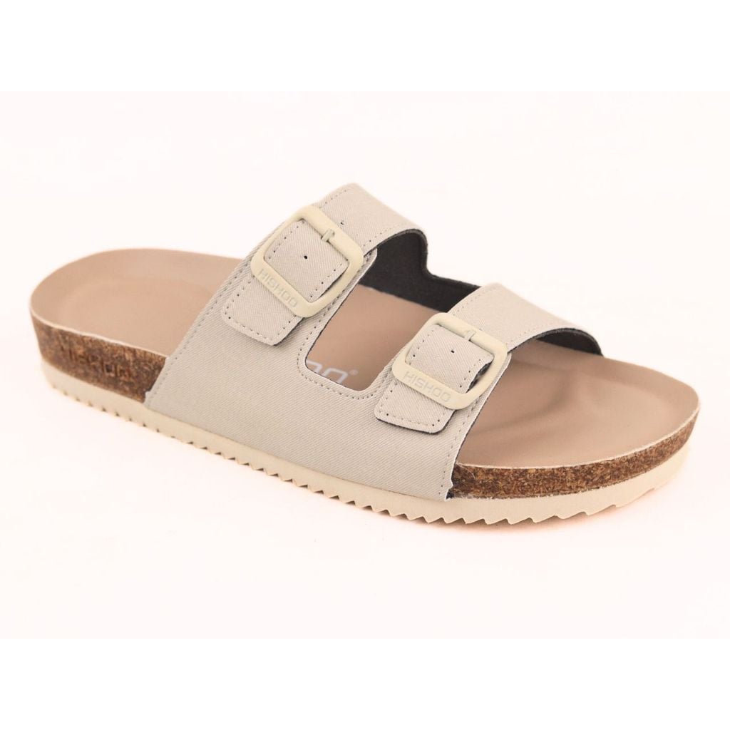 Dép đế trấu birken 2 khoá Kem Saffiano premium HISHOO B093