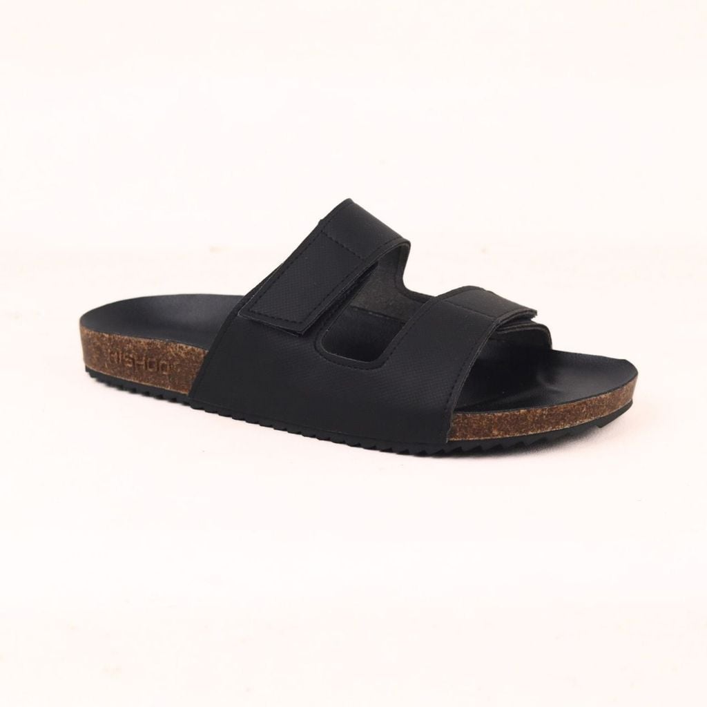 Dép đế trấu birken xé dán MẶT ĐEN da SAFFIANO Hishoo M105
