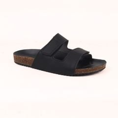 Dép đế trấu birken xé dán MẶT ĐEN da SAFFIANO Hishoo M105