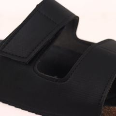 Dép đế trấu birken xé dán MẶT ĐEN da SAFFIANO Hishoo M105