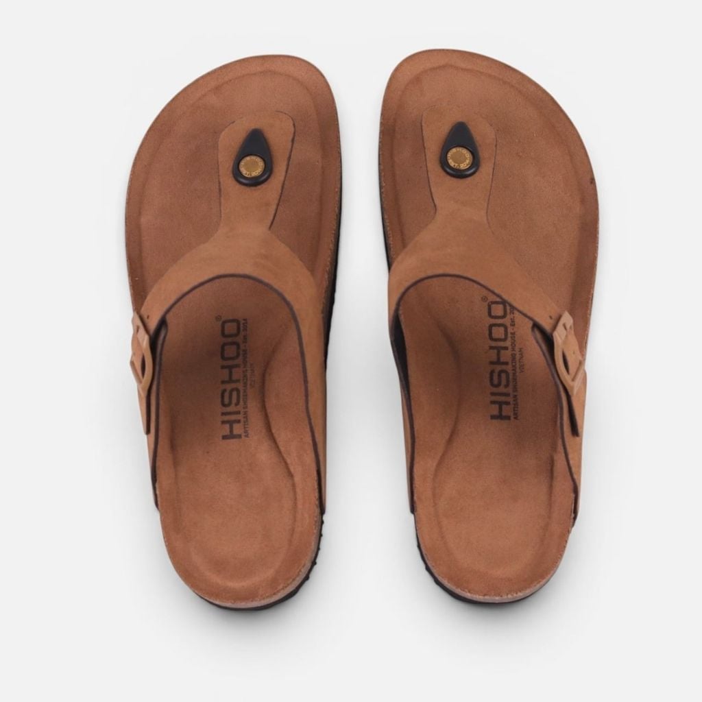 Dép đế trấu birken quai ngang xỏ ngón da lộn premium HISHOO H116