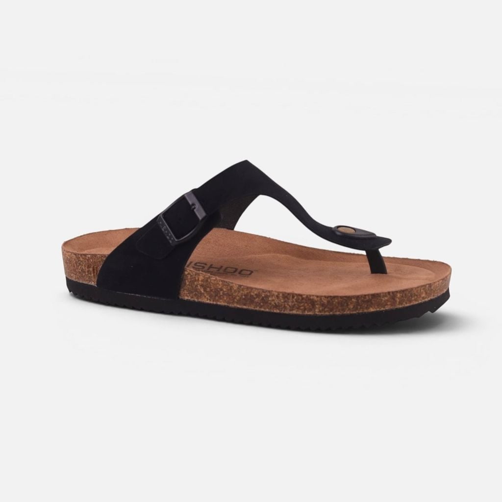 Dép đế trấu birken quai ngang xỏ ngón da lộn premium HISHOO H116