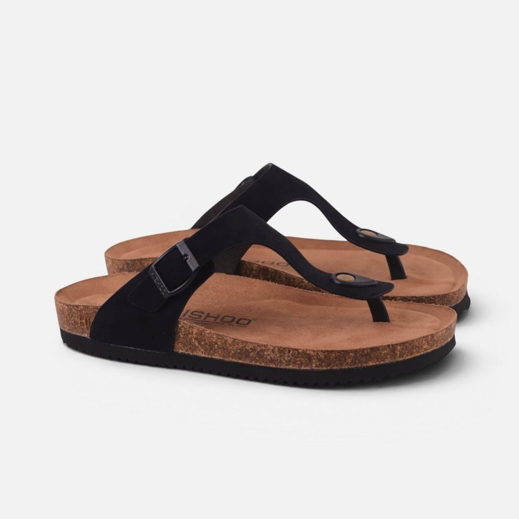 Dép đế trấu birken quai ngang xỏ ngón da lộn premium HISHOO H116