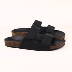 Dép đế trấu birken xé dán MẶT ĐEN da SAFFIANO Hishoo M105