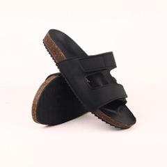 Dép đế trấu birken xé dán MẶT ĐEN da SAFFIANO Hishoo M105