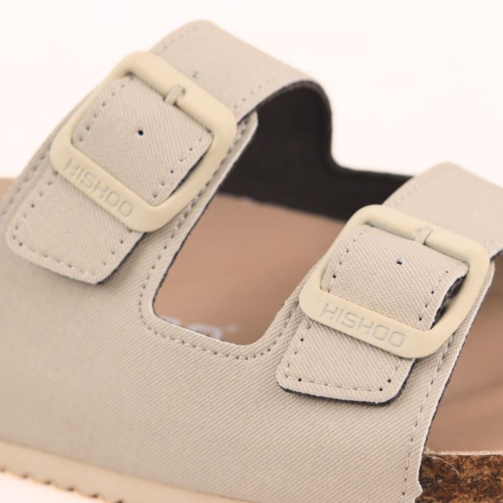 Dép đế trấu birken 2 khoá Kem Saffiano premium HISHOO B093