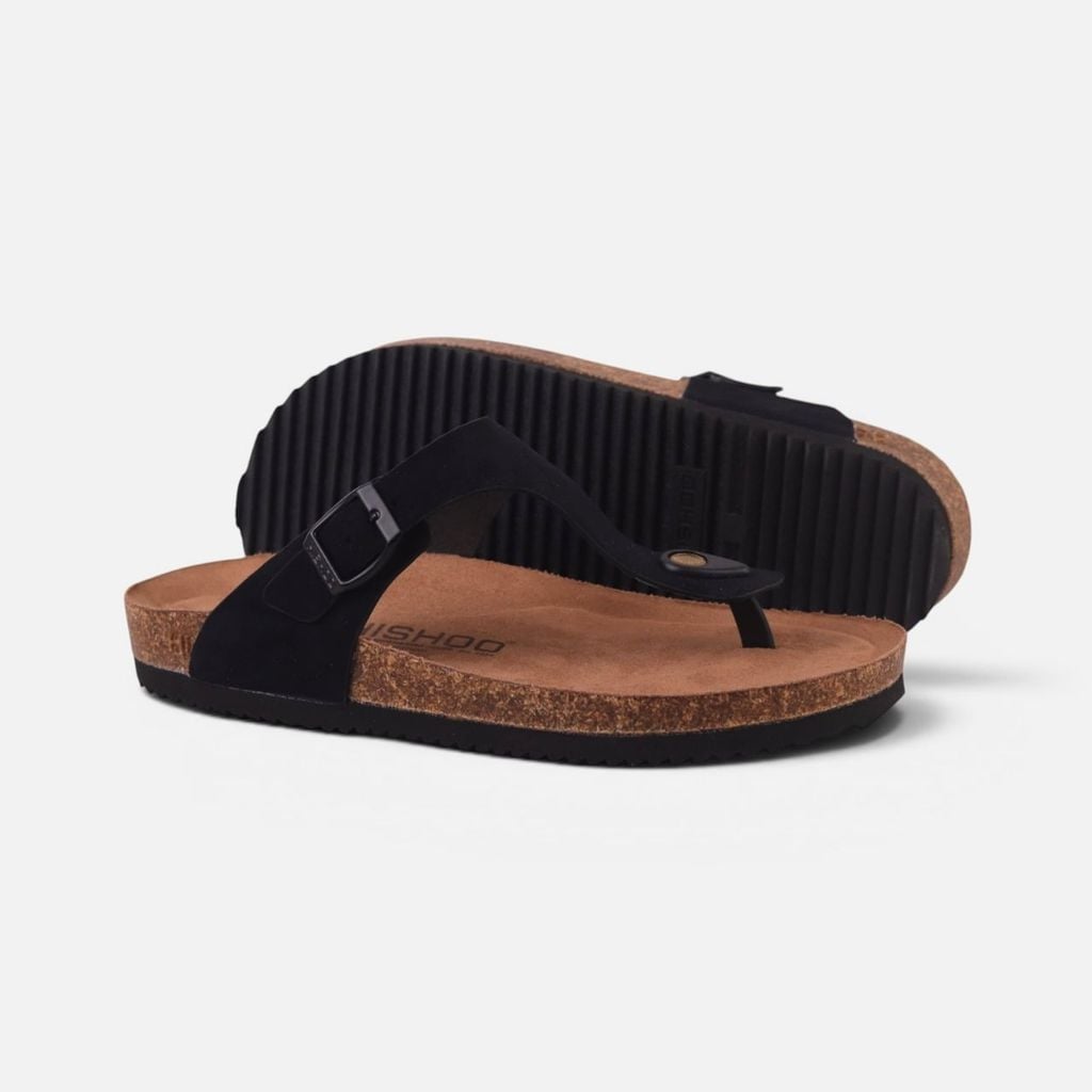 Dép đế trấu birken quai ngang xỏ ngón da lộn premium HISHOO H116