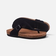 Dép đế trấu birken quai ngang xỏ ngón da lộn premium HISHOO H116