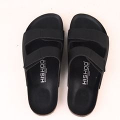 Dép đế trấu birken xé dán MẶT ĐEN da SAFFIANO Hishoo M105