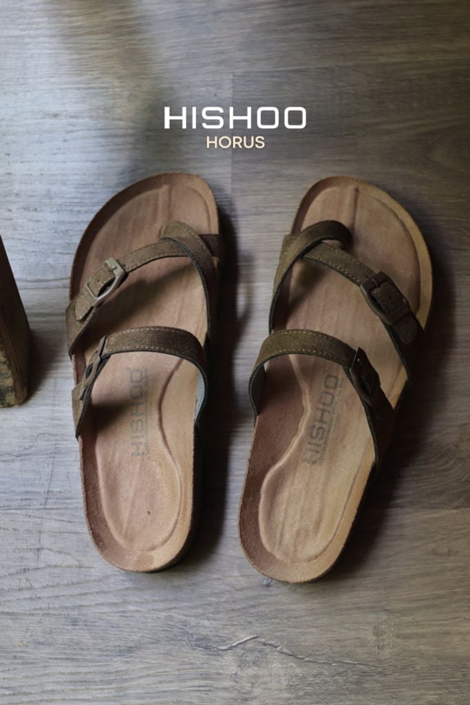 Dép đế trấu birken quai ngang xỏ ngón da lộn premium HISHOO H098