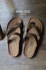 Dép đế trấu birken quai ngang xỏ ngón da lộn premium HISHOO H098