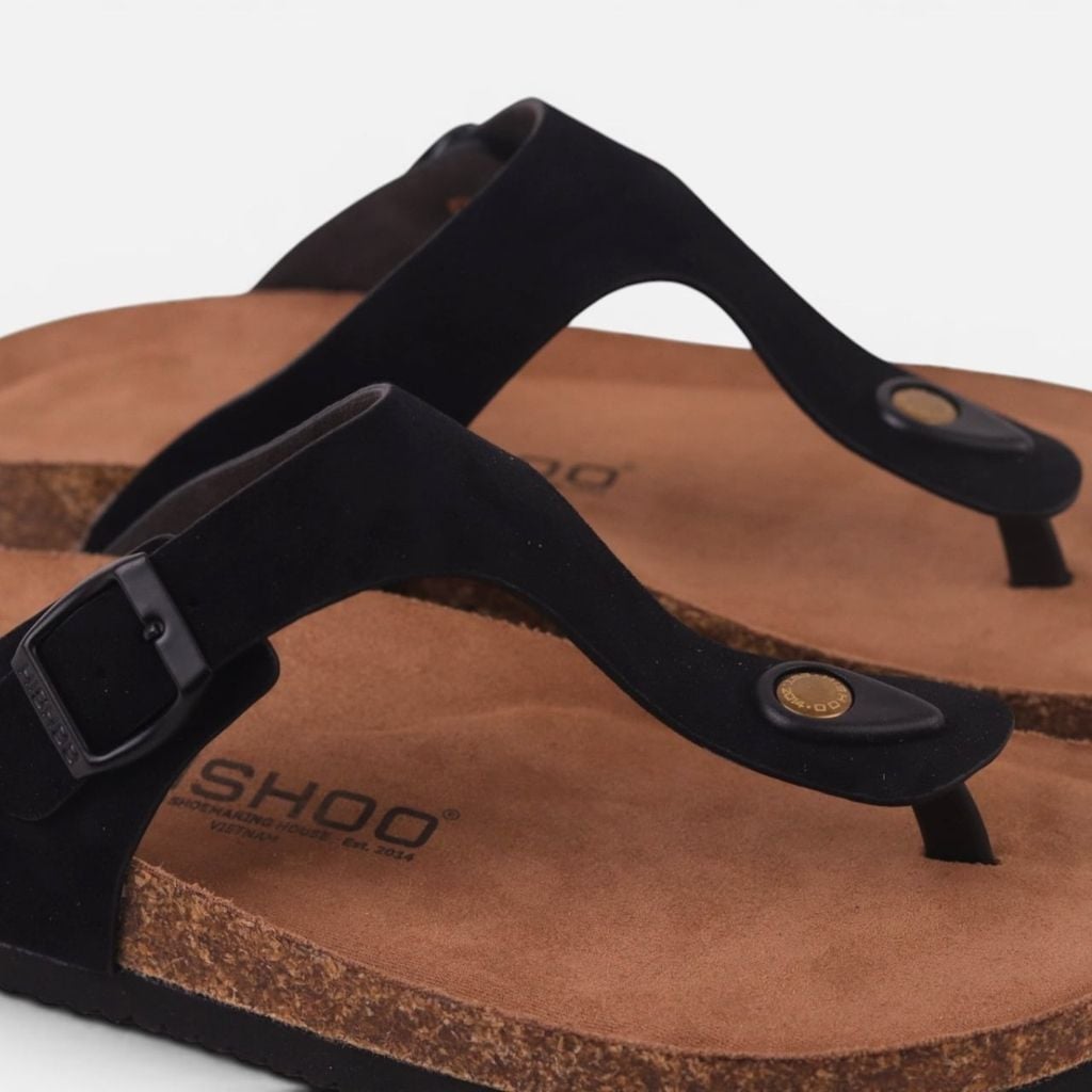 Dép đế trấu birken quai ngang xỏ ngón da lộn premium HISHOO H116