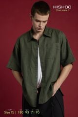 Áo Sơ Mi Nam Rêu  Relax Form Rộng, Cổ Thường, Lai Ngang Linen Solene Vải Mềm Mát HISHOO A1T003