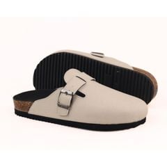 Dép đế trấu sục Boston quai ngang Kem da saffiano  HISHOO R109