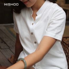 Áo Sơ Mi Nữ Nút Gỗ Relax Form Rộng, Cổ Tàu Vuông, Lai Ngang Linen Solene Vải Mềm Mát HISHOO A1G002