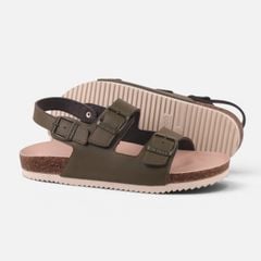 Dép đế trấu sandal birken Xanh Olive quai ngang 2 khoá premium HISHOO B102