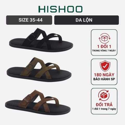 Dép lê bệt Nam quai ngang xỏ ngón khóa da lộn lót da premium Manto 6 HISHOO K008