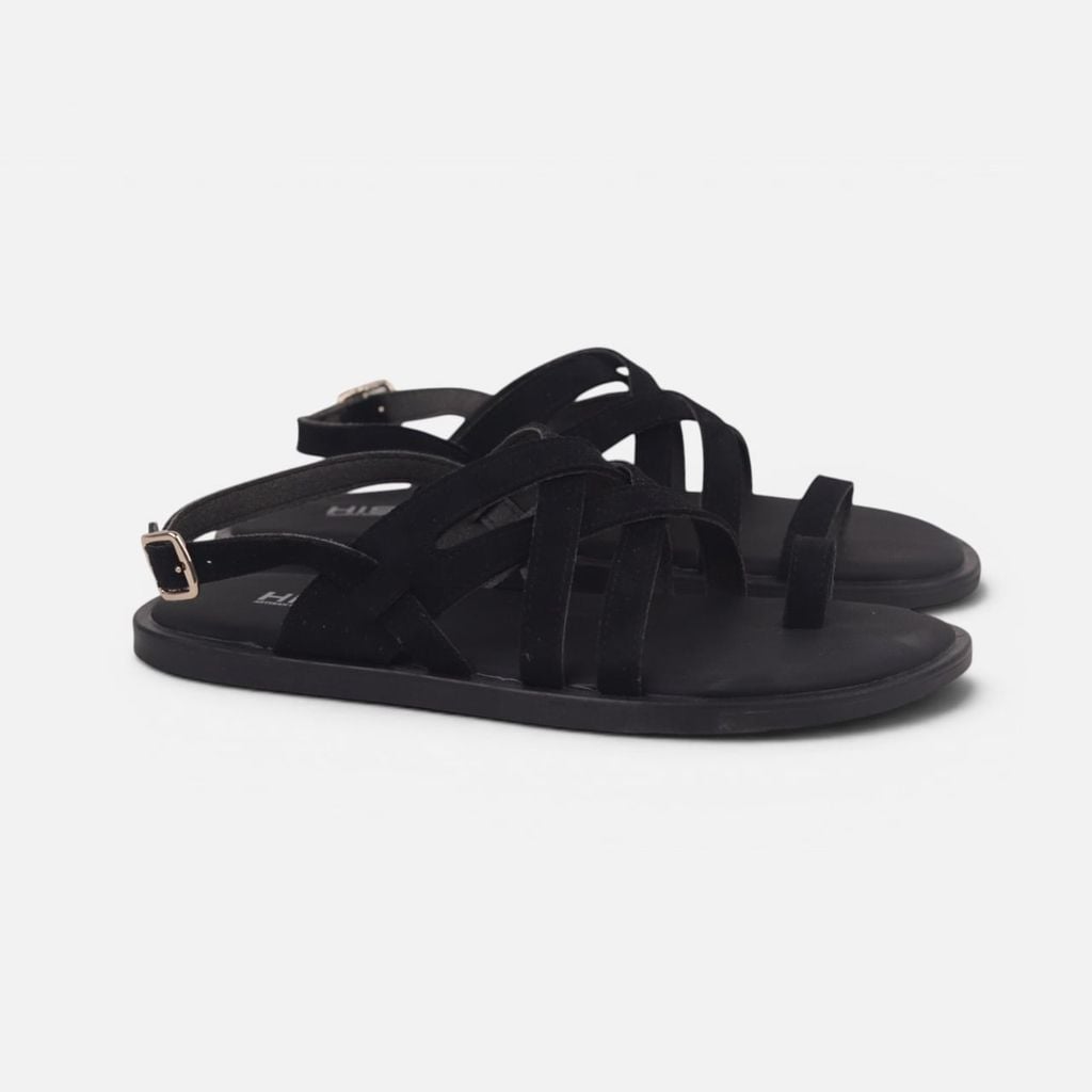 Dép Sandal lê bệt Nam quai ngang chéo xỏ ngón da lộn premium Manto 6 HISHOO K010