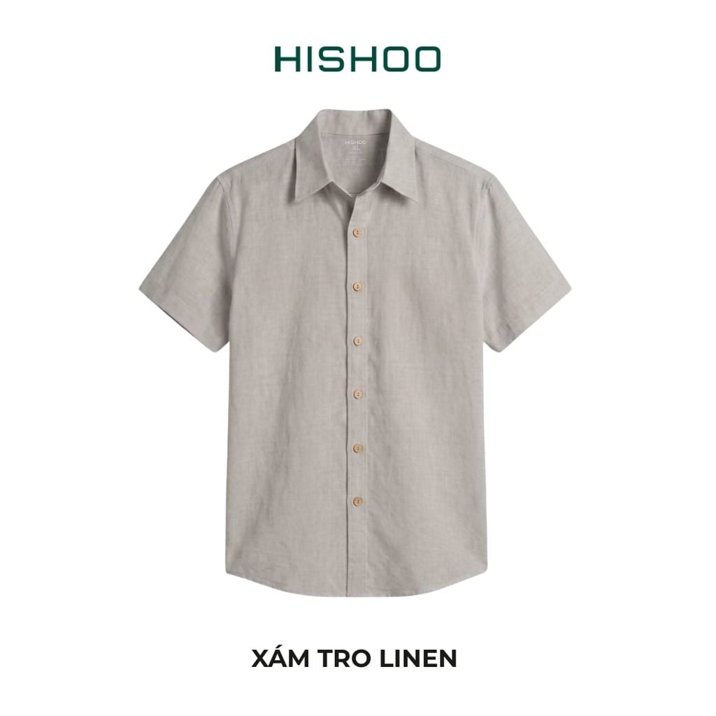 Áo Sơ Mi Nữ Nút GỗRelax Form Rộng, Cổ Thường, Lai Ngang Linen Solene Vải Mềm Mát HISHOO A1G003