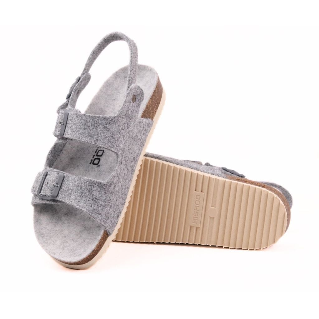 Dép đế trấu sandal birken quai ngang 2 khoá vải dạ Premium HISHOO B102