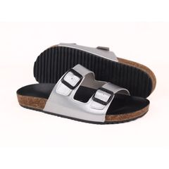 Dép đế trấu birken Bạc quai ngang 2 khóa Hishoo M093