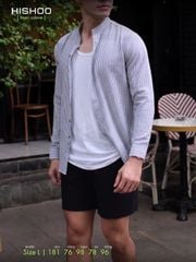 Áo Sơ Mi Trắng Sọc Xanh Nút Gỗ Tay Dài Nam Relax Form Rộng, Cổ Tàu Vuông, Lai Ngang Linen Solene Vải Mềm Mát HISHOO A2T002