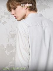 Áo Sơ Mi Nam Tay Dài Xám Tro Relax Form Rộng, Cổ Polo Tàu Vuông, Xẻ V Linen Solene Vải Mềm Mát HISHOO A3T002