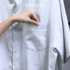 Áo Sơ Mi Nam Xám Tro Relax Form Rộng, Cổ Tàu Vuông, Lai Ngang Linen Solene Vải Mềm Mát HISHOO A1T002