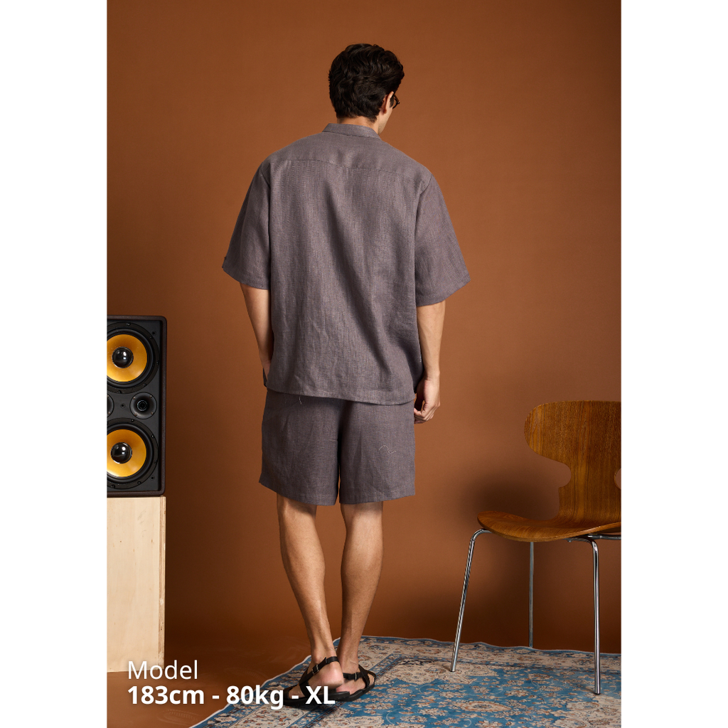 Áo Sơ Mi Nam Relax Form Rộng, Cổ Tàu Tròn, Lai Ngang Linen Solene Vải Mềm Mát HISHOO A1T001