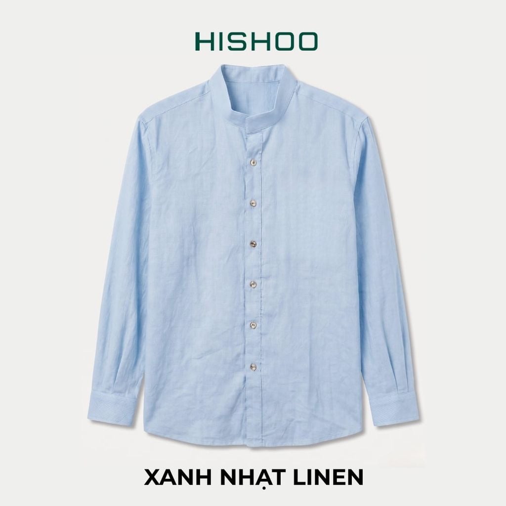 Áo Sơ Mi Nút Gỗ Tay Dài Nữ Relax Form Rộng, Cổ Tàu Vuông, Lai Ngang Linen Solene Vải Mềm Mát HISHOO A2G002