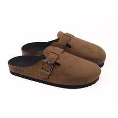 Dép đế trấu sục Boston quai ngang Nâu da lộn HISHOO R109